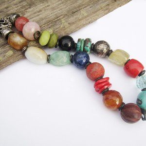Southwestern Necklace Multistone Sterling Silver Boho Semi Precious Stones
